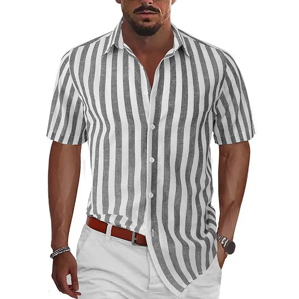 

Summer Stripes Shirts for men Stylish Short Sleeve Stand Collar Men Cardigan Casual Shirts men clothing camisas y blusas