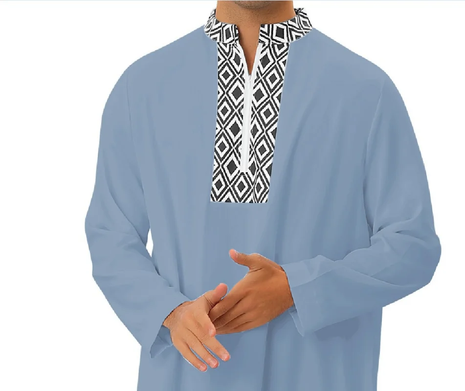 Muslim Fashion Men's Loose Robe Ramadan Eid Arab Dubai Pocket Zipper Shirt Robe Abaya Jubba  Thobes Kaftan Islamic Clothing 2023
