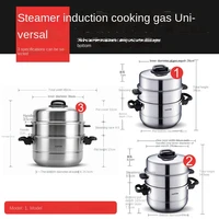 stainless steel steamer stew pan steamer three layer thickened household large steamer 3 layer induction cooker gas universal