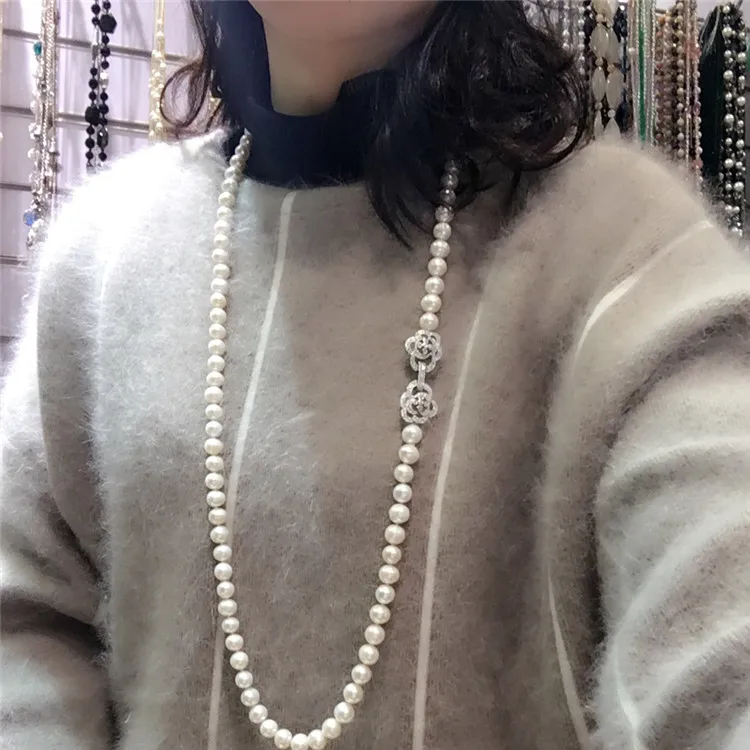 

Hot sell 8-9mm 80cm white natural freshwater pearl necklace long sweater chain fashion jewelry