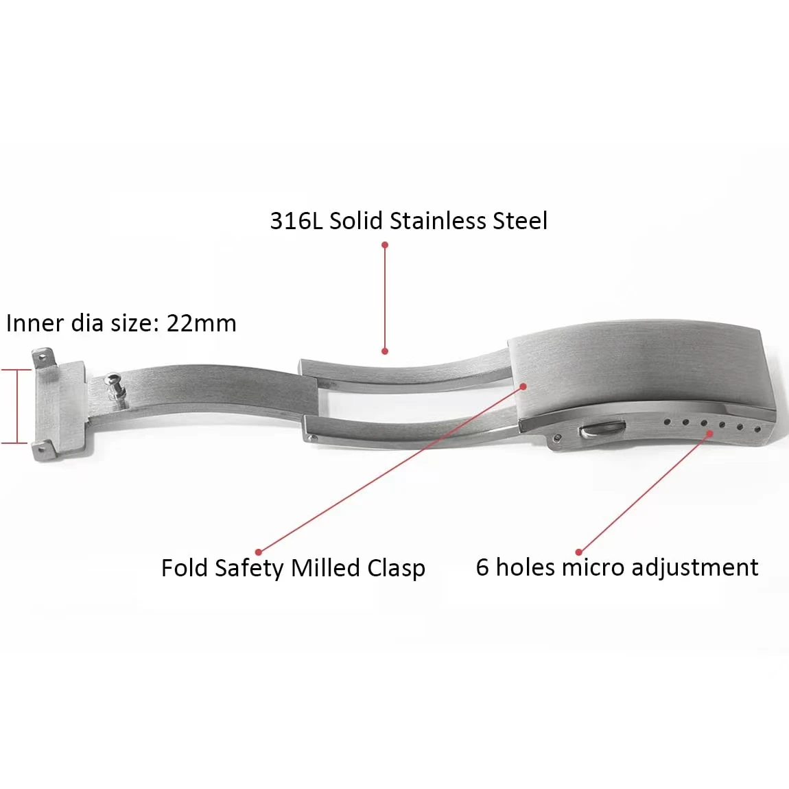 New High-quality 18MM 20MM 22MM Black Silver 316L Stainless Steel Solid Extended Folding Double Snap Butterfly Watch Buckle