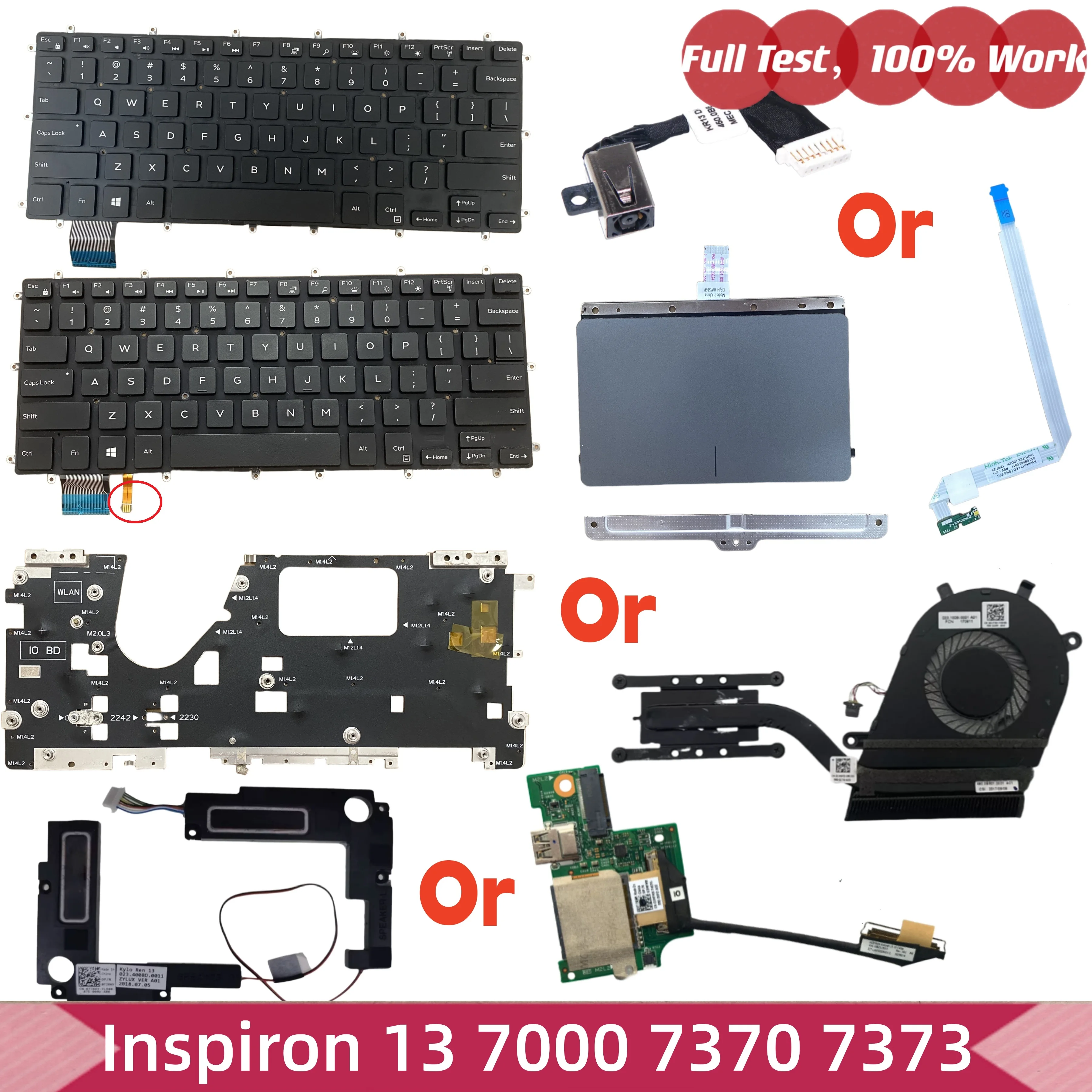 Фото Для Dell Inspiron 13 7000 7370 7373: клавиатура, тачпад или вентилятор с радиатором, светодиодная плата, плата кнопки питания USB, динамики, разъем питания DC IN. №1