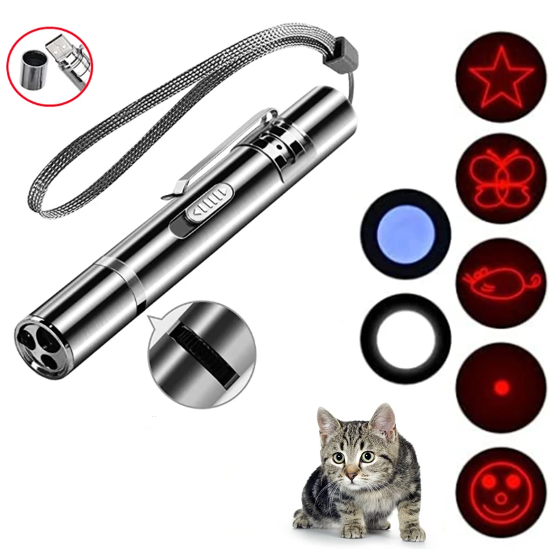 

LED Laser Pet Cat Chase Toy UV Flashlight Red Dot Light Sight Fun Interactive Laser Pen Pointer USB Recharge Pet Cat Supplies