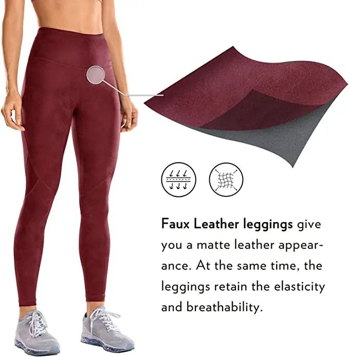 CRZ YOGA Women's Matte Coated Faux Leather Texture Legging Workout Mesh Tight Pants with Drawcord-25 inches