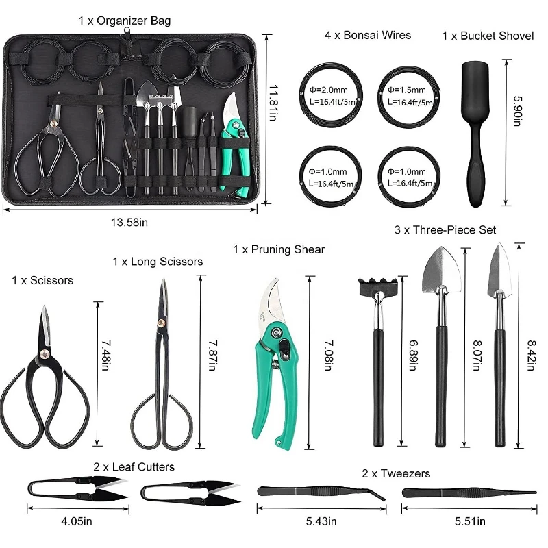 OEM Factory Price 16 Pieces Bonsai Garden Hand Tools Trimming Tools Scissors Set for Succulent Plant Tree Kit