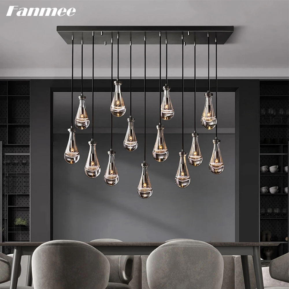 

Прямоугольная люстра с дождем, линейная подвеска, зеркальные современные светодиодные светильники с прозрачными каплями дождя, потолочные...