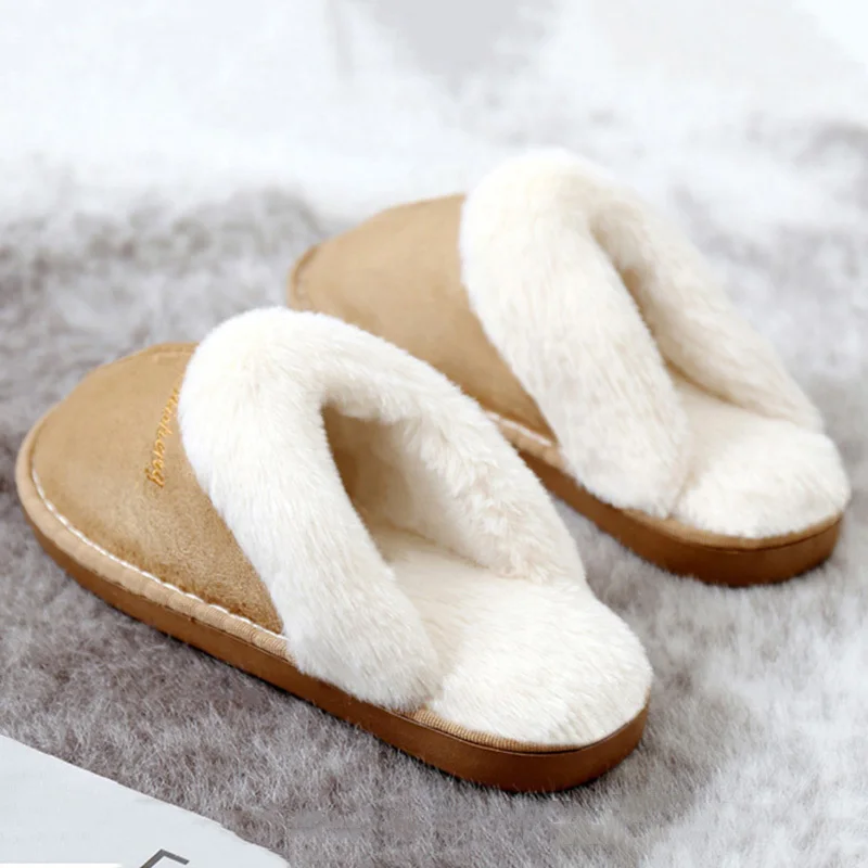 Original Winter Slippers Furry Warm Home Men Flat Slipper Light Soft Comfortable Women's Cotton Shoes 2022 Indoor Plush Slippers