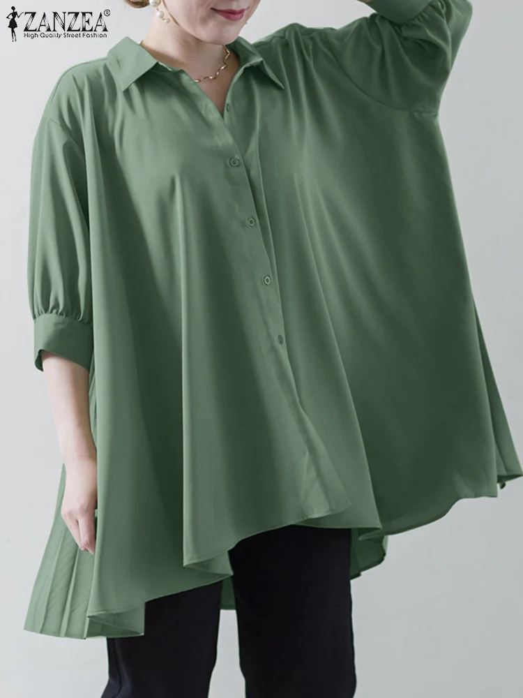 

Short Sleeve Lapel Button Cuff Shirt 2022 ZANZEA Summer Solid Color Women's Blouse Pleated Stylish Loose Casual Holiday Blusas