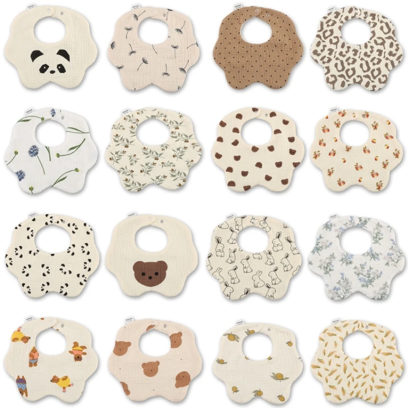 

360 Flower Newborn Bib Cotton Gauze Baby Bib Cute Cartoon Infant Burp Cloth Bandana Scarf for Kid Girl Boy Feeding Saliva Towel