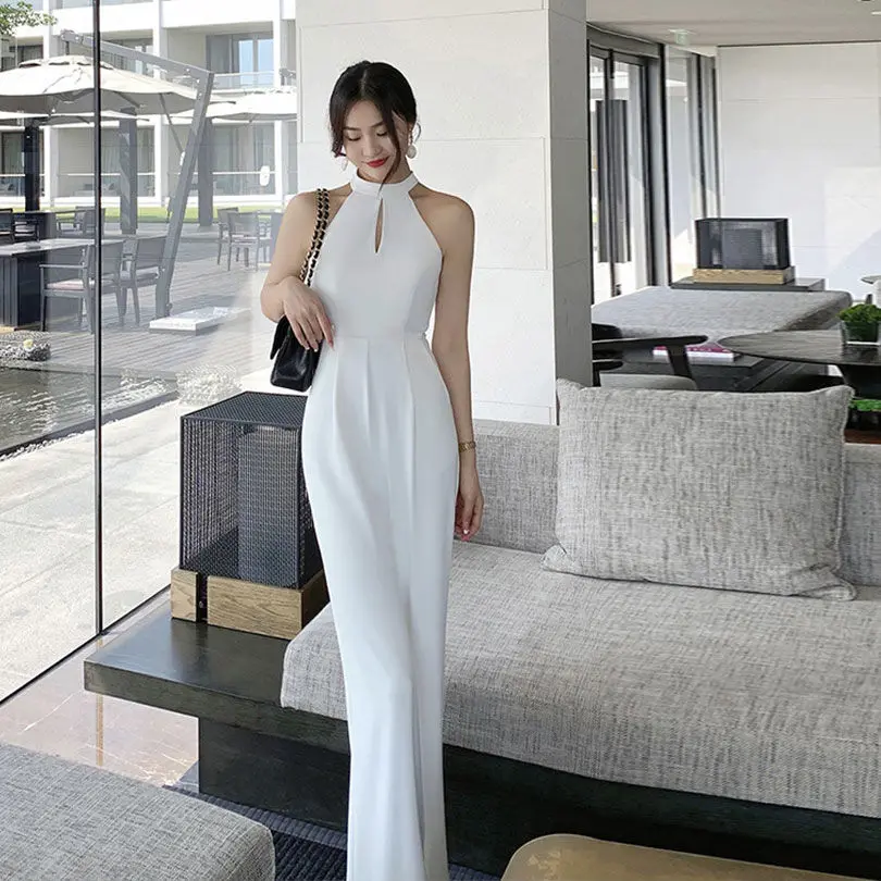 

Women 2022 Summer New Solid Color Jumpsuits Female O-neck Sleeveless Loose Rompers Ladies Full Length Wide Leg Jumpsuits E107