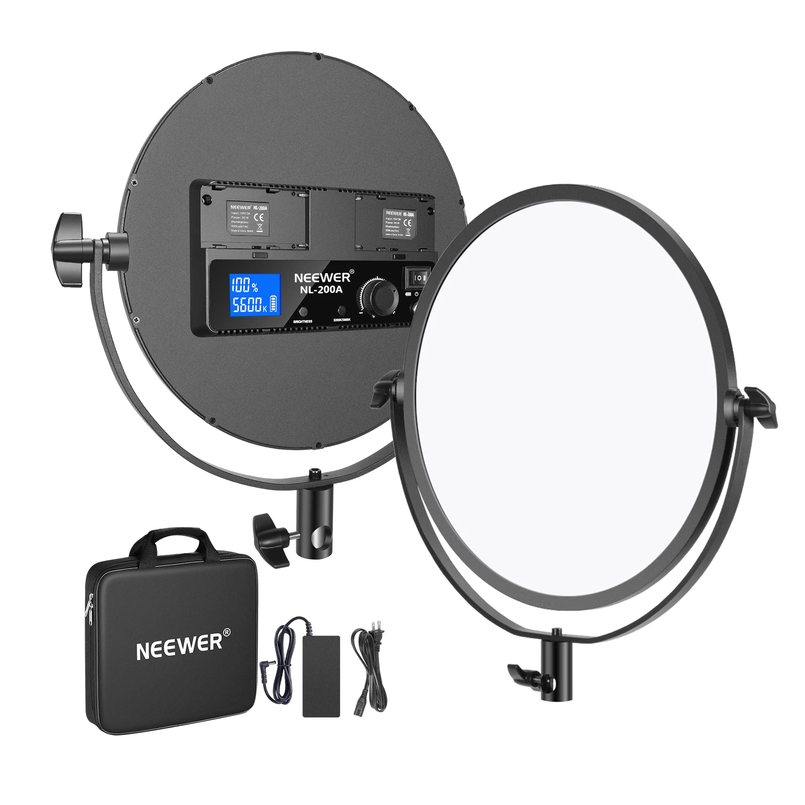 

Neewer Metal 10.6 inches Round Bi-Color LED Video Light，30W 3200-5600K CRI95+ LCD Display Dimmable Studio Edge Flapjack Light