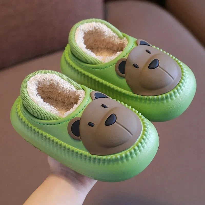 

2022 Bear Clogs Slippers Babi Shoes Indoor Rabbit Design Fur Slides Children Winter Waterproof Fury Slipper Full Back Sleepers