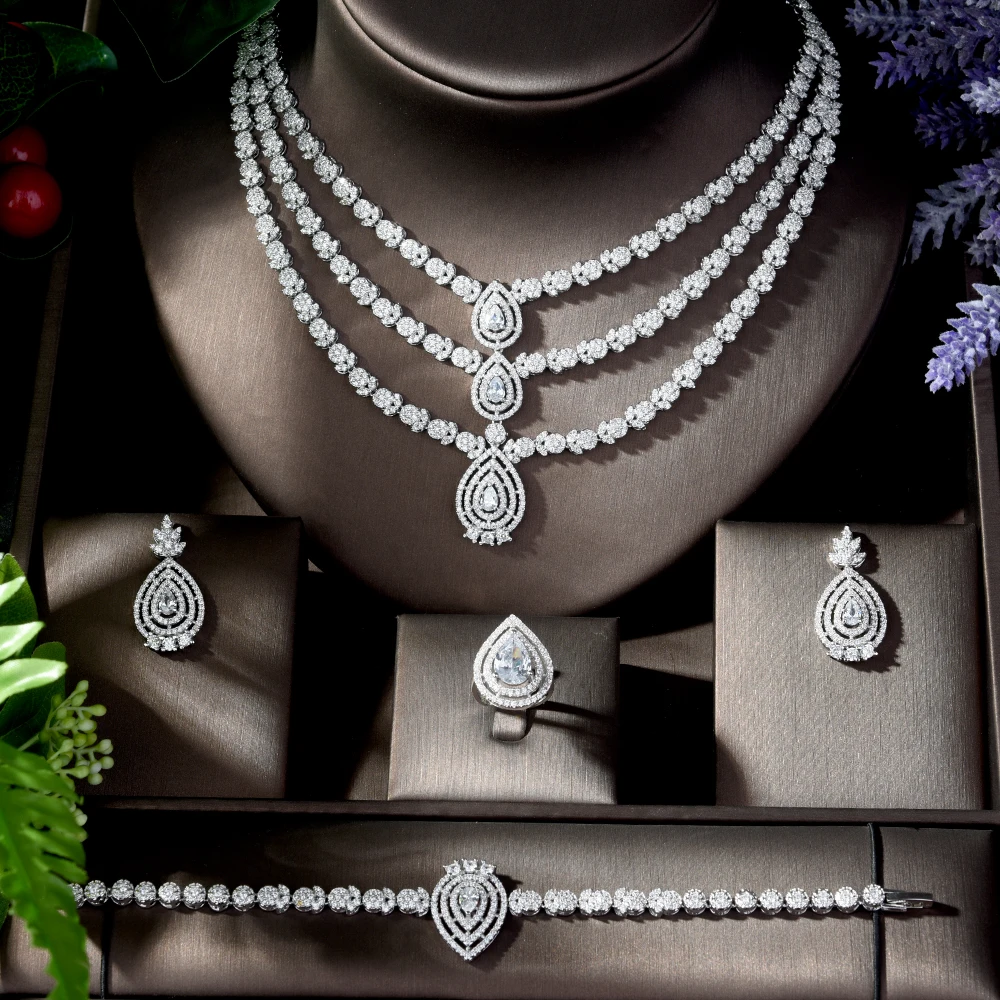 Fashion Charming White Water Drop Dubai Jewelry Sets Wedding Necklace Earrings Sets for Women Bijoux Bijoux Mariage N-1222