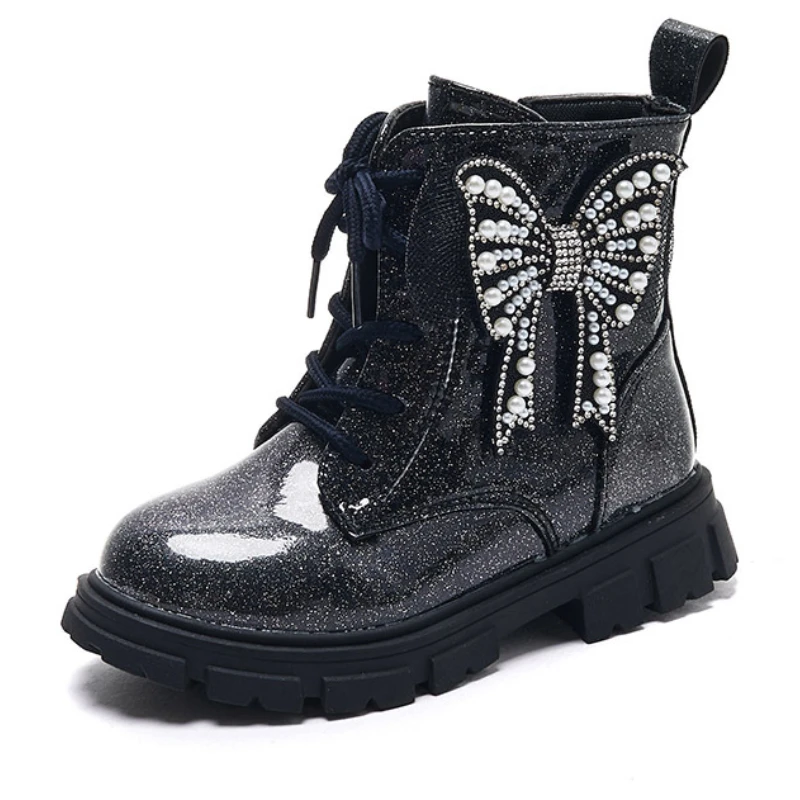 

MODX Girls' Boots British Style Children's Boots Autumn and Winter Fashion Butterfly Wings Girls' Princess Short Boots