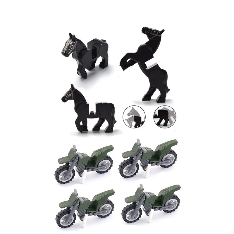 

Minifigure War Horse Motobike Building Blocks Toy Boy Gift Fun DIY 3 6 Years SWAT WW2 Weapon AK Gun Equipment Car Jeep Wrangle