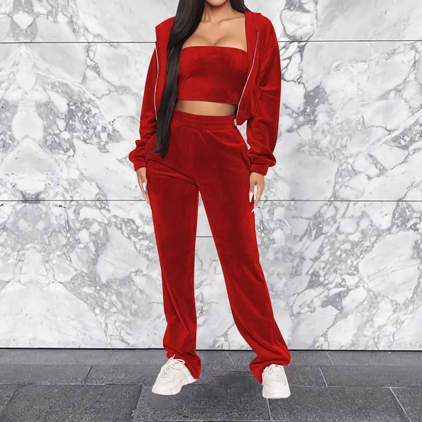 Велюровый женский спортивный костюм из 3 предметов бархатная спортивная одежда