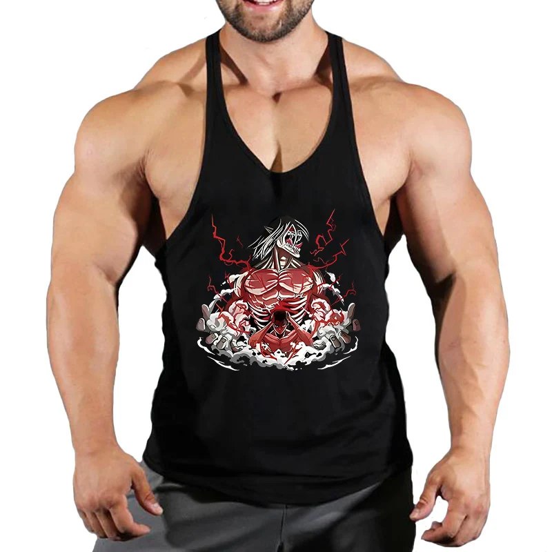Anime Attack on Titan Stringer Tank Top Mens Y-Back Vest Muscle Training Athletic Tees Tops Gym Workout Fitness Bodybuilding
