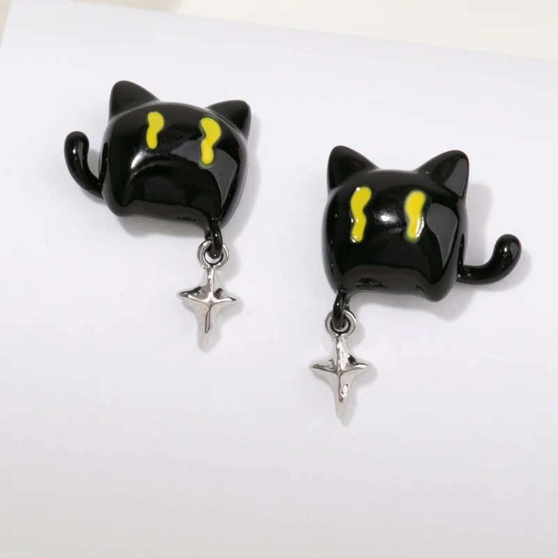 Серьги-гвоздики Sanfu Y2g с черным котом пара милых и крутых дизайнов ювелирные