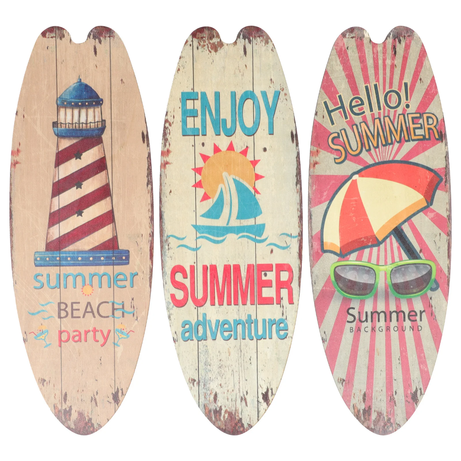 

3 Pcs Summer Beach Hanging Sign Home Ornament Themed Wall Decor Plaque Wood Surfboard Outdoor Decoration Wooden Porch Seaside
