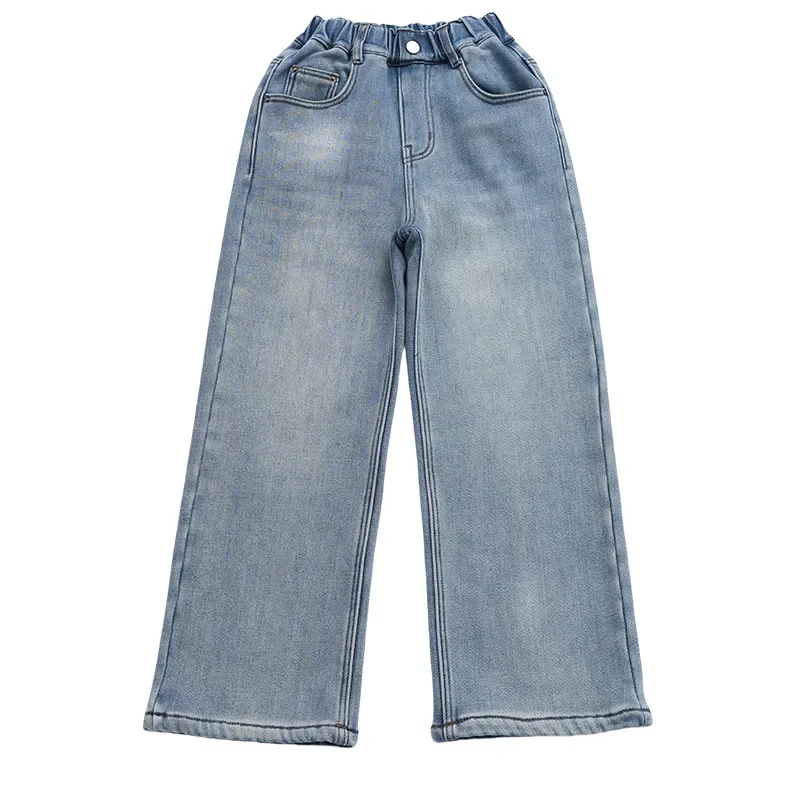 Крутая зимняя прямая теплая джинсовая одежда для девочек с сердечком детские