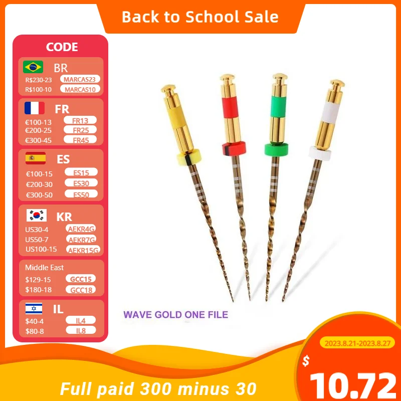 Dental Wave Gold One Files 6pcs/pack Reciprocational Large Primary Files Rotary Dental Endo NITI Files Endodontic Dental Files