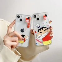 japan anime funny crayon shin chan phone cases for iphone 13 12 11 pro max xr xs max 8 x 7 se couple anti drop soft tpu cover