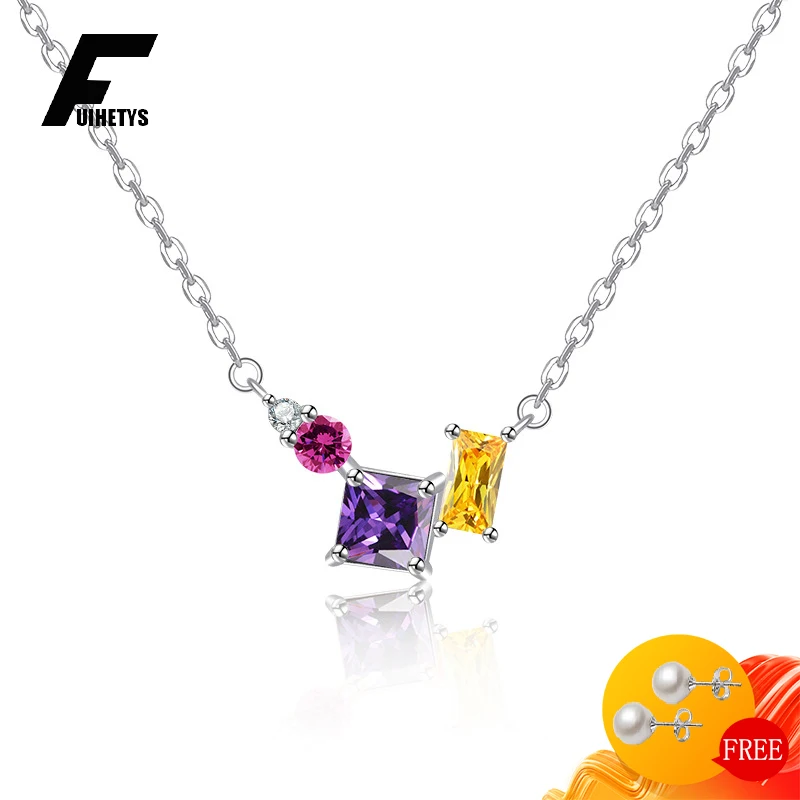 

FUIHETYS Trendy Pendant Necklace 925 Silver Jewelry with Zircon Gemstone Accessories for Women Wedding Party Engagement Gift