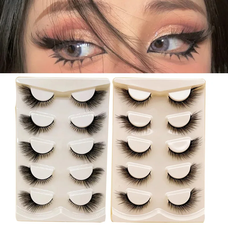 

4/5Pair False Eyelashes Handmade Mink Eyelashes Cross Long 3D Winged Eyelash End Eye Elongated Lash Extension Natural Eye Makeup