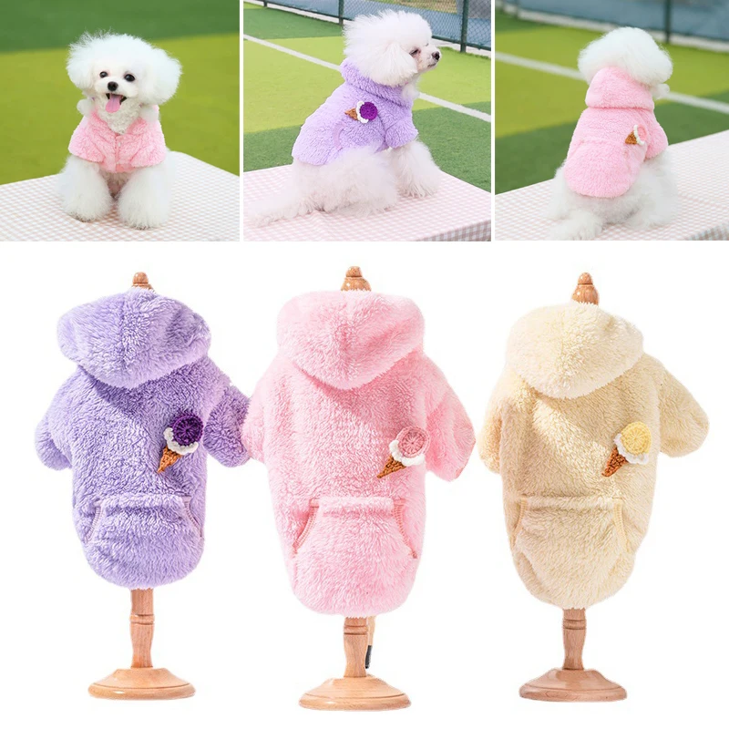 

New Christmas Plush Hoodie Dog Ice Cream Hoodie Plush Two Leg Hoodie Pet Hoodie Soft Korean Style Warm Sweet Fashionable