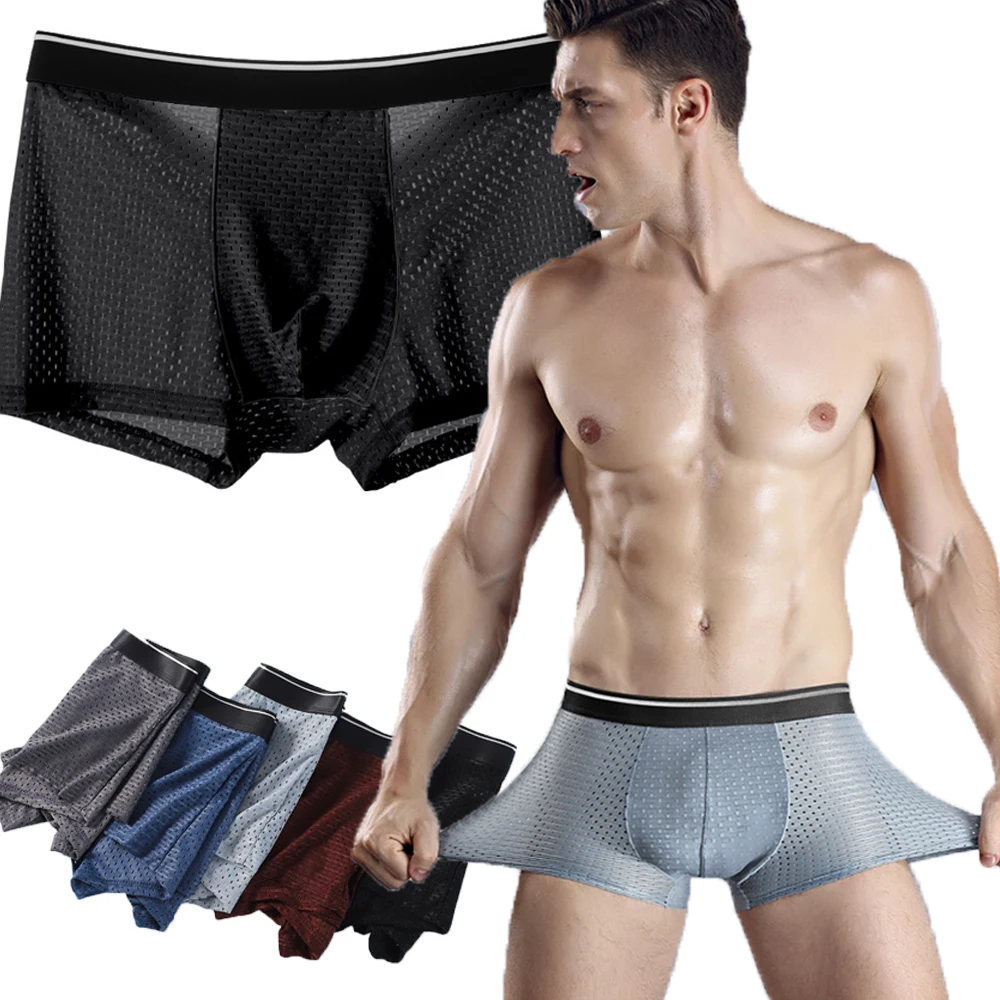 Underwear Sexy Ice Silk Breathable Male Shorts U Convex Panties Lightweight Man Underpants Plus Size Quick Dry