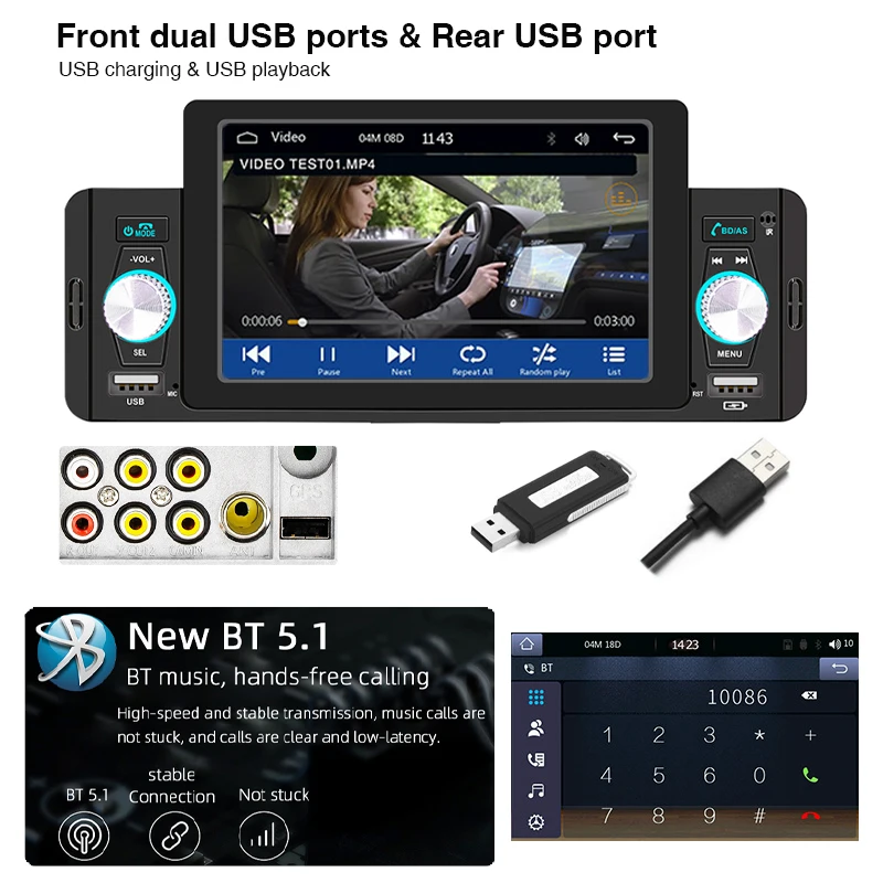 Автомагнитола 1 Din CarPlay Android-Auto MP5-плеер с поддержкой Bluetooth 5 &quotэкраном магнитола