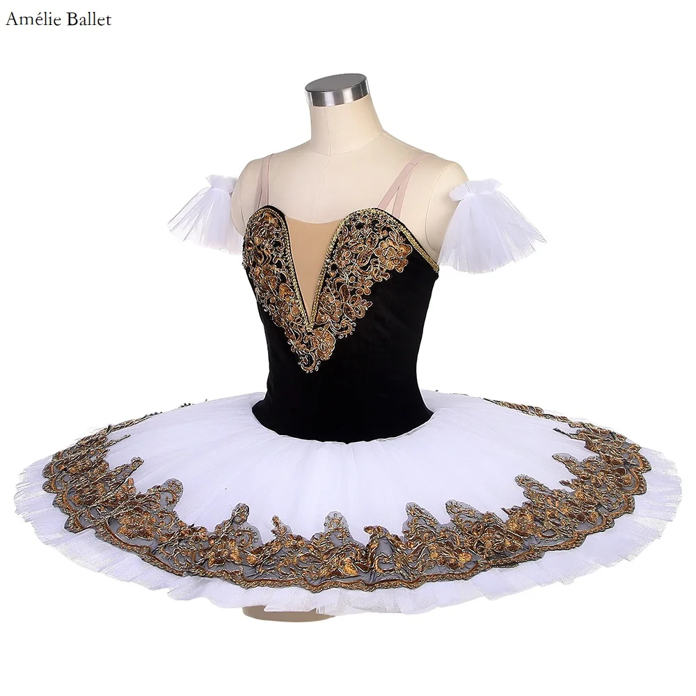 BLL090 Черный бархатный лиф для девочек и женщин белая тюлевая пачка с золотой