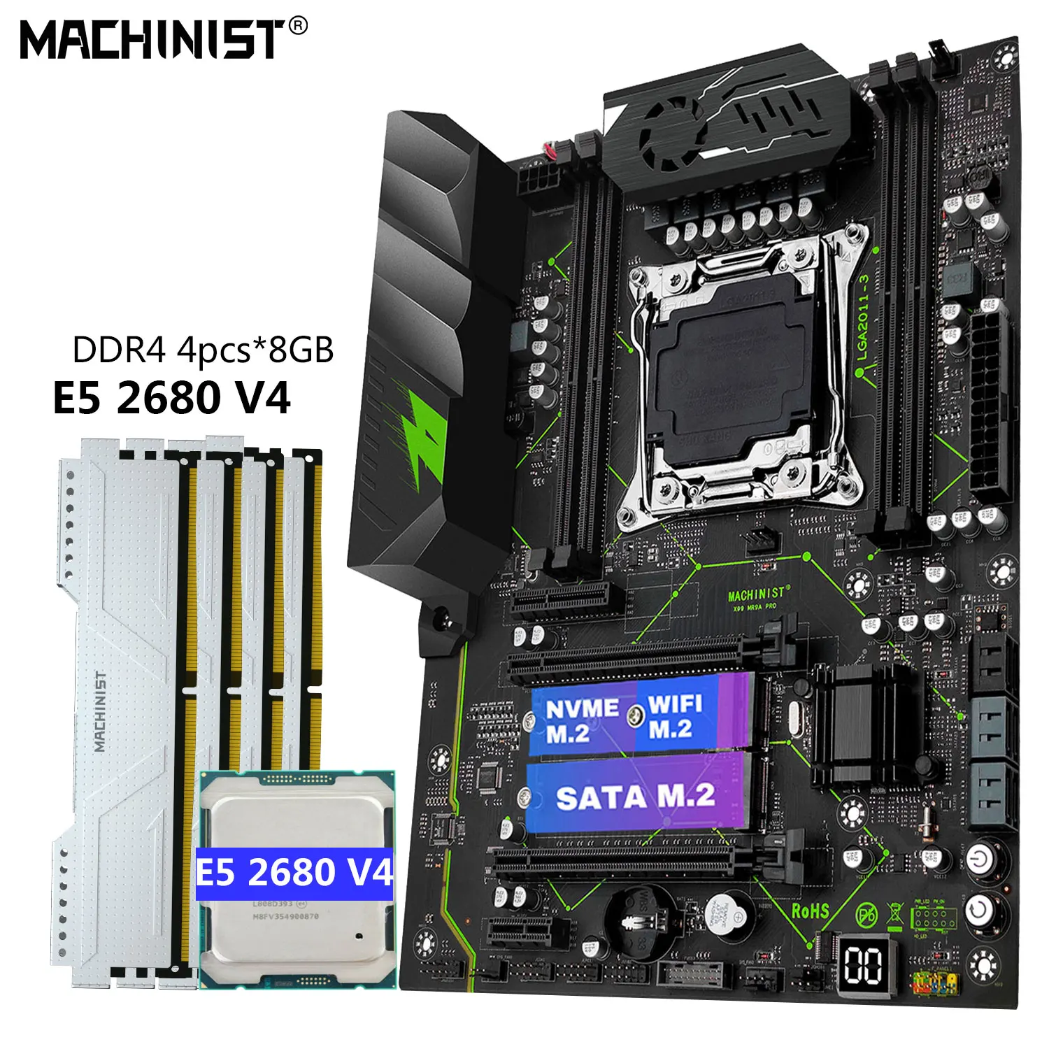 

MACHINIST X99 материнская плата combo Xeon 5 2680 V4 CPU kit LGA 2011-3 DDR4 4*8 ГБ ECC RAM SATA NVME M.2 WIFI четырехканальный MR9A PRO