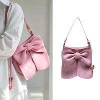 quality fashion womens handbag cute girl pink bow faux suede leisure bag lady canvas bag modern handbag