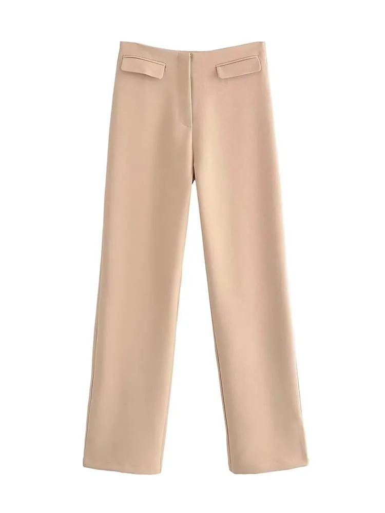 

Женские брюки KLKXMYT TRAF 2022, шикарные модные офисные брюки с карманами с клапаном для женщин, винтажные повседневные женские брюки с высокой та...