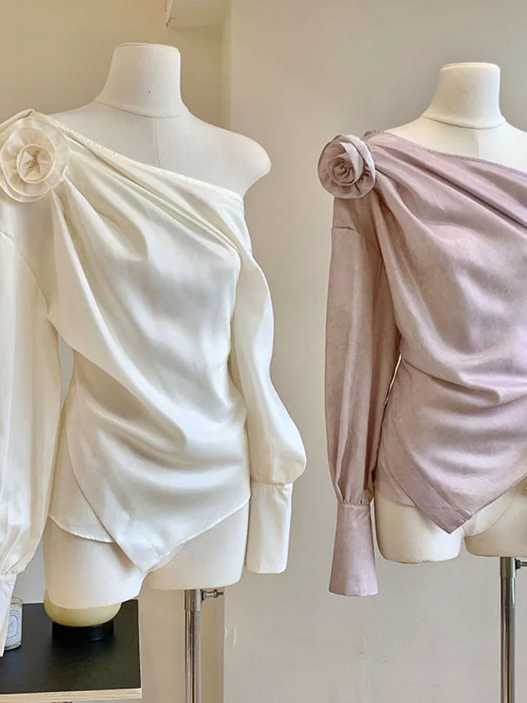 Высококачественные уютные блузки с 3D цветочным косым воротником Mori Girl Корейские