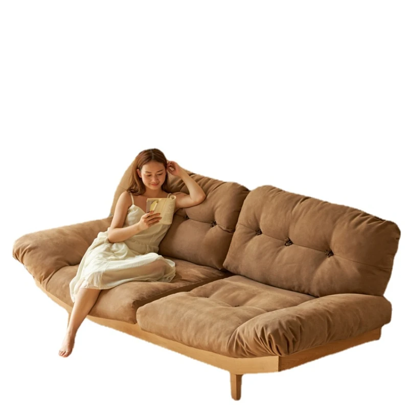 

TLL Solid Wood Sofa Faux Leather Log Wind Net Red Double Three-Seat Sofa