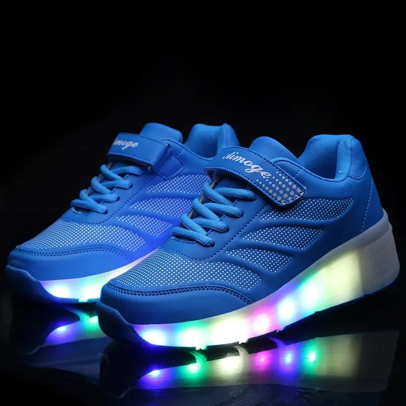 

2022 Two Line Roller Shoes Double Shoes Unisex Children Adult Roller Row Skating Shoes Sneakers 4 Pu Wheels