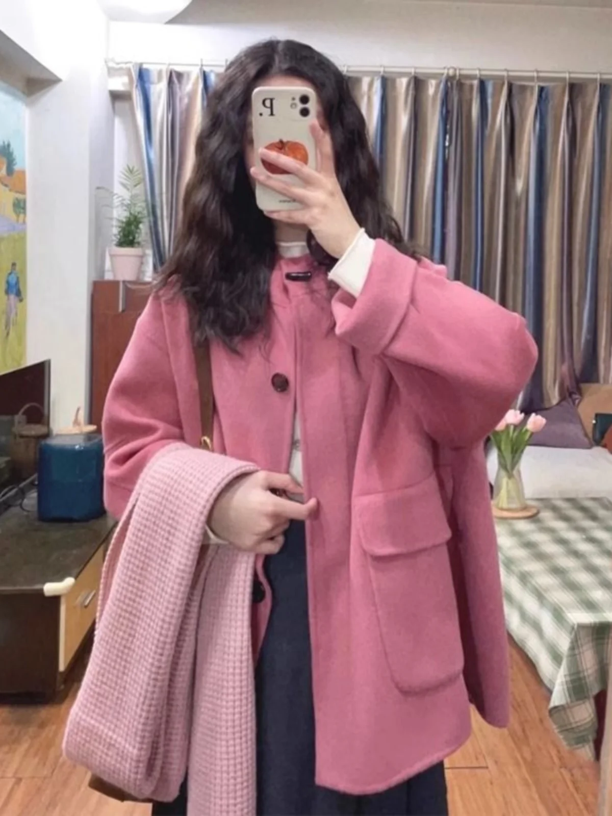 Высококачественное розовое шерстяное пальто больших размеров осенне-зимнее