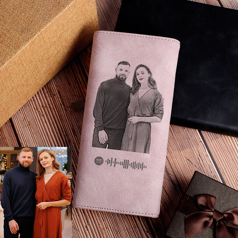 

New Custom Scannable Spotify Women Wallet Ladies Long Lantern Wallet Custom Picture Carved Pink Wallet Mother's Day Gift Purse