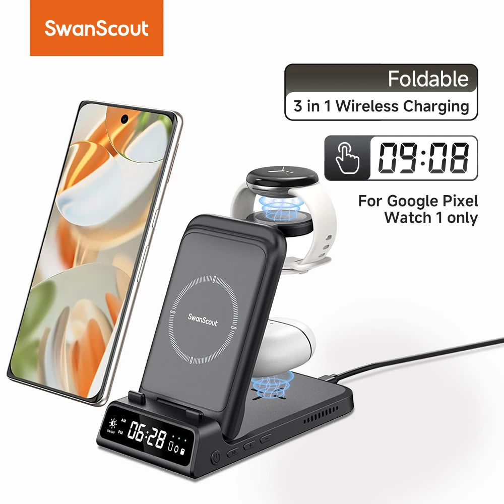 Беспроводное зарядное устройство SwanScout 703G для Google Pixel 9 Pro 8 7 3 в 1 беспроводная