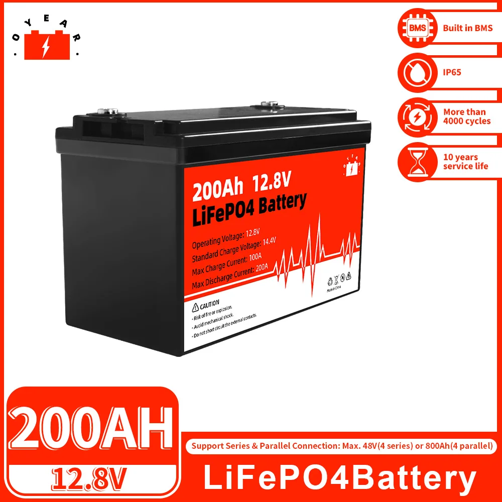 

12V 24V 100AH 200AH LiFePO4 Battery Pack Build in BMS Grade A Rechargeable Lithium Iron Phosphate Cell 4000 Cycle For RV EV Boat