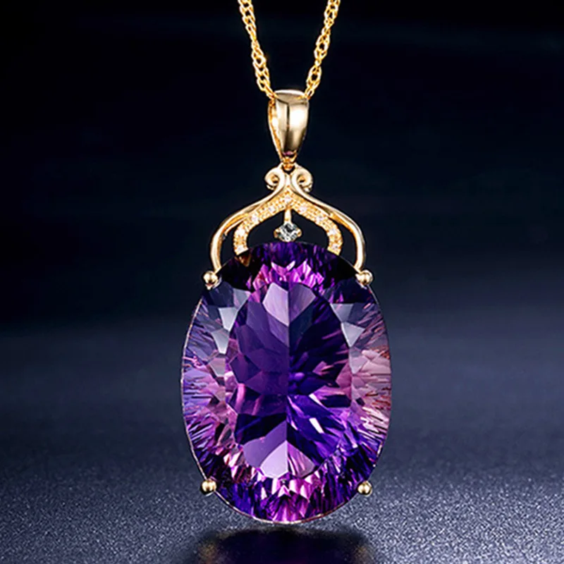 

Fashion Exquisite Amethyst Pendant Necklace Luxury Women Oval Crystal Necklaces Romantic Wedding Anniversary Party Jewelry Gifts