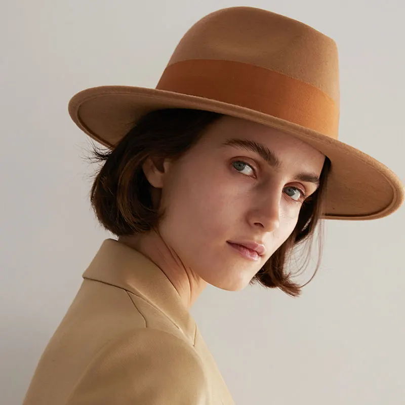 

Женская фетровая шляпа из натуральной шерсти, фетровые шляпы унисекс, модные шляпы Трилби для взрослых, Популярные головные уборы, шерстяная женская шляпа