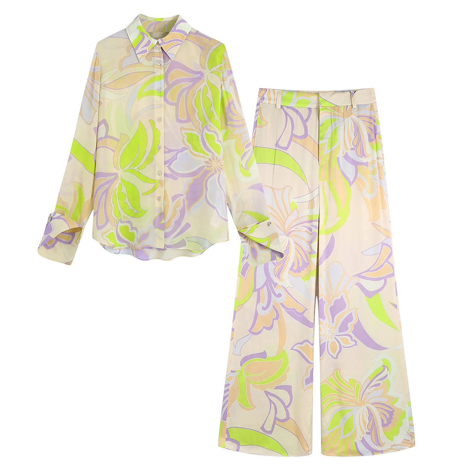

Top And Pant Women Pajama Set 2 Pcs With Pants Spring Ladies Homewear Long Sleeve Loose Can Be Wear Outside Pijama Suit Female