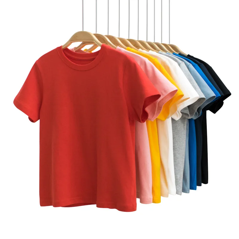 

Summer Korean Teenage Boy T-shirts Cotton Young Children Short Sleeve White Tops Junior Girl Candy Color Sport Clothes 6-16 Year