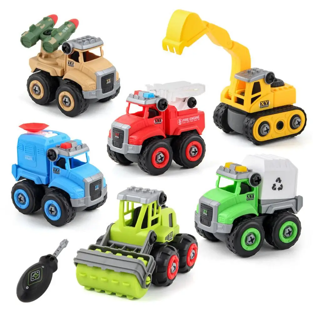 

4Pcs Children's DIY Disassembly Assembling Engineering Car Screw Nut Combination Set Removable Fire Truck Crane Educational Toys
