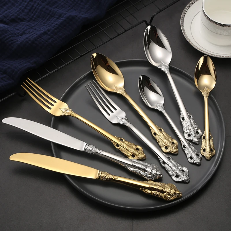 

Free Shipping Luxury Tableware Decoration Camping Picnic Travel Spoon Fork Knife Coffee Spoon Food Cutlery Vaisselle Dinnerware