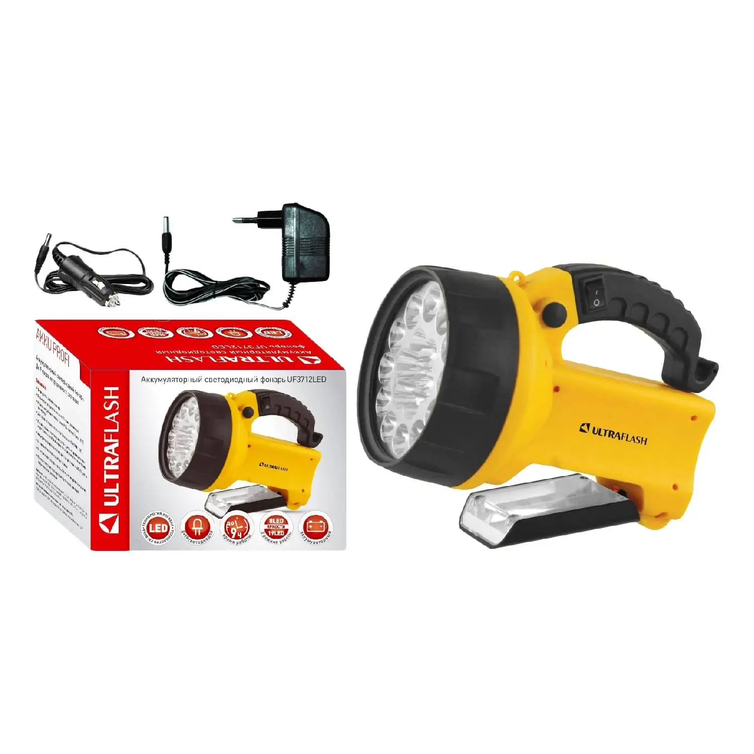 Фонарь поисковый ULTRAFLASH UF3712LED (19 светодиодов луч 30 м 70 лм акк 2 Ач 8 часов без