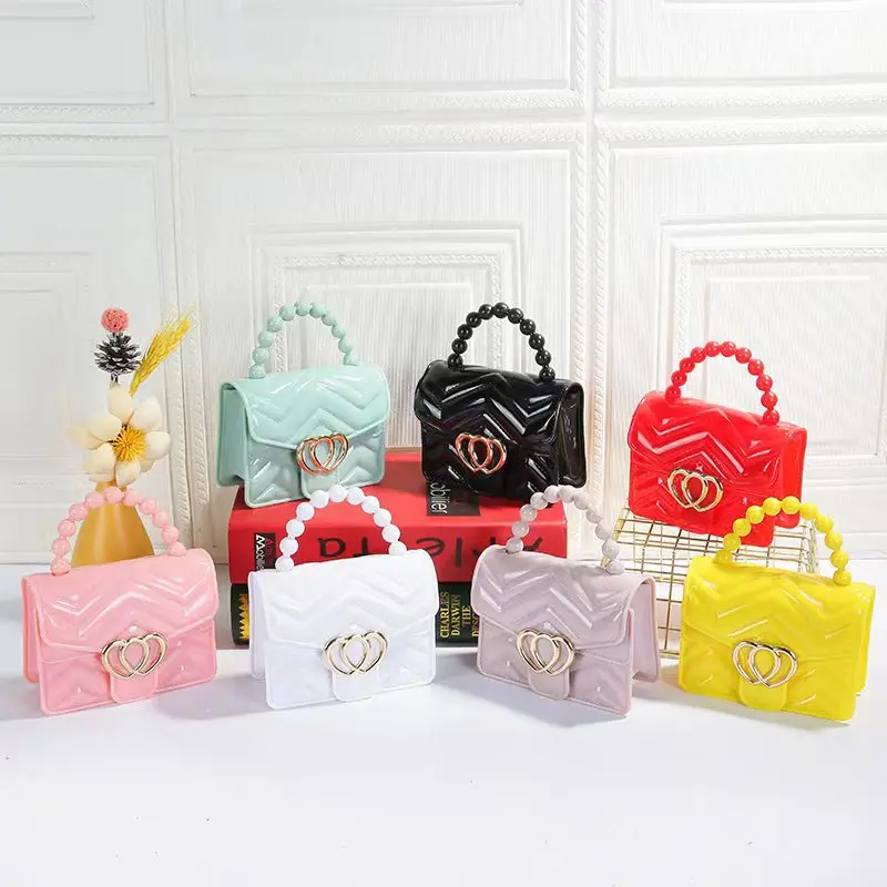 Kids Mini Candy Color Pearl Chain Handle Messenger Bag Women